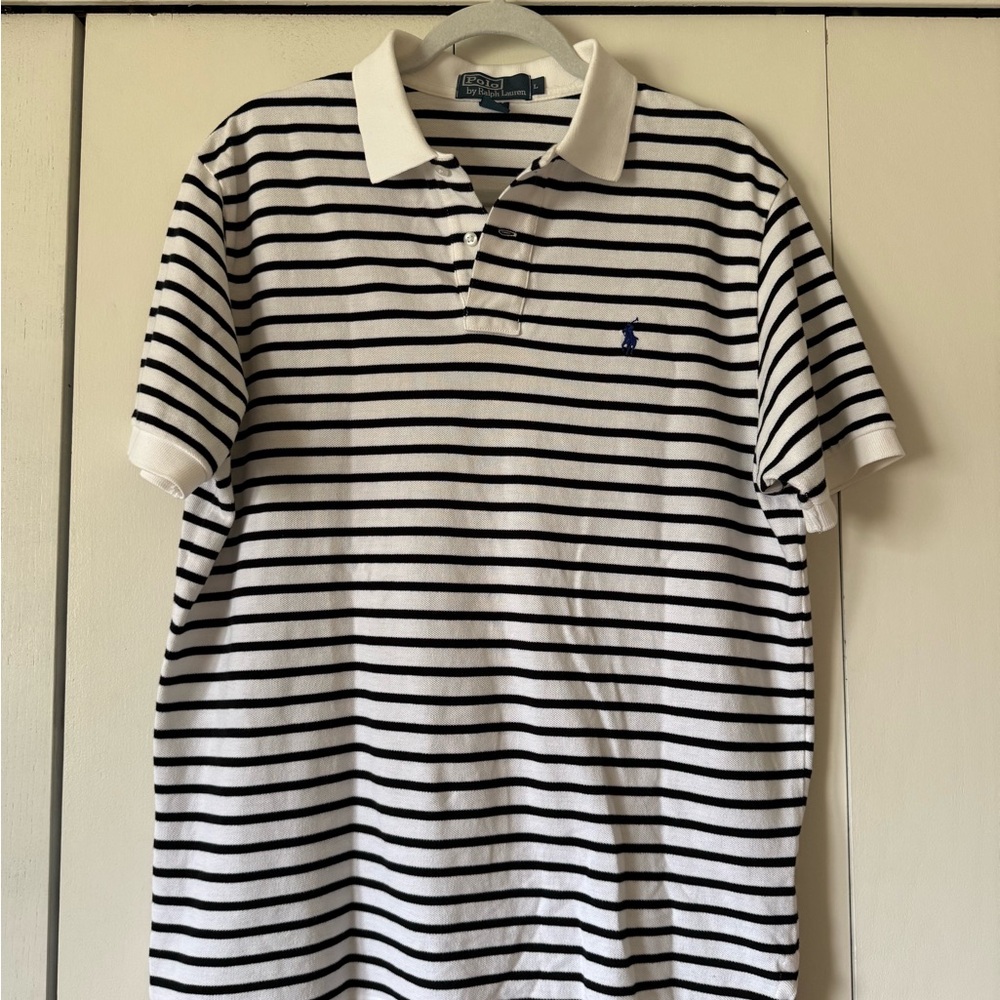 Polo by Ralph Lauren Men's Black and White Striped Shirt Size Large Like New!